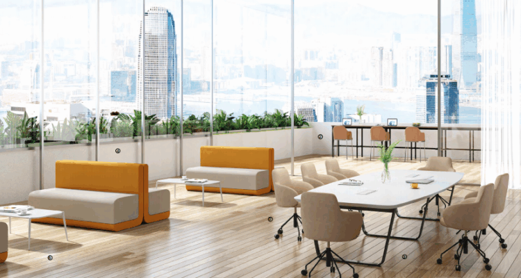 Warehouse with various office furniture ready for wholesale