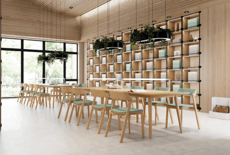 Modern office folding tables set up for a meeting