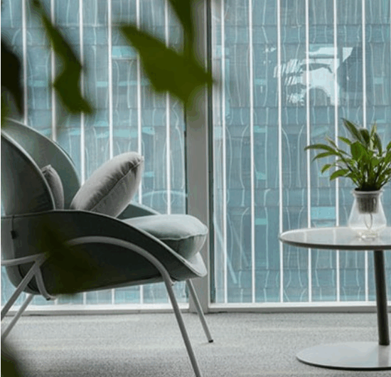 Sustainable office seating options in a European showroom