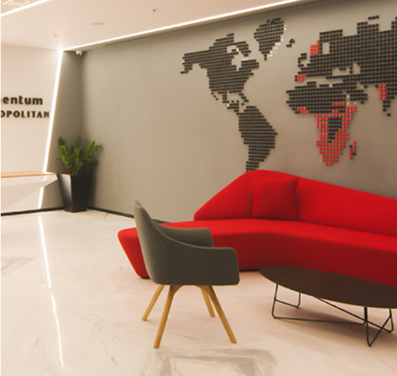 Sleek, contemporary private office cubicle with integrated technology