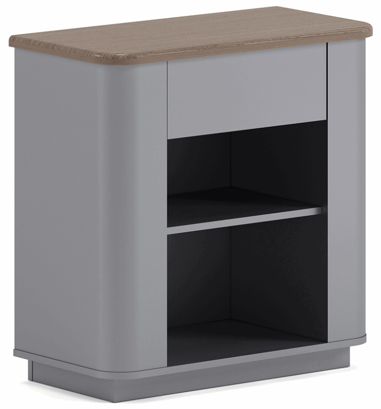 Diagram showing modular office pod assembly and customization options
