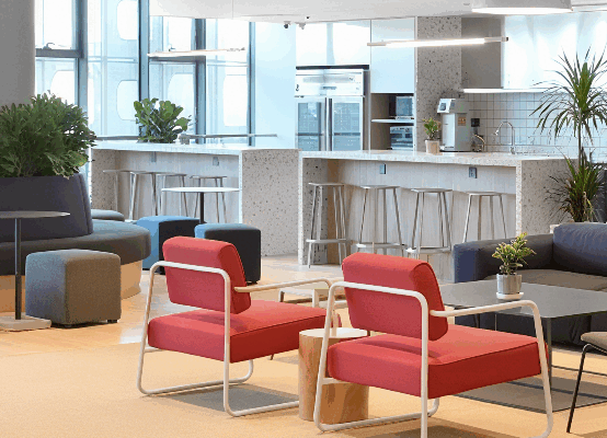Modern office workstations in a European office setting