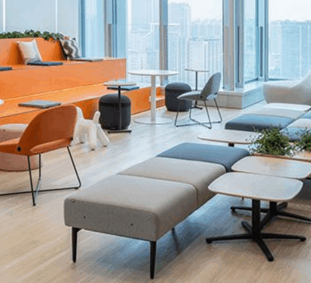 Office design layout with integrated storage