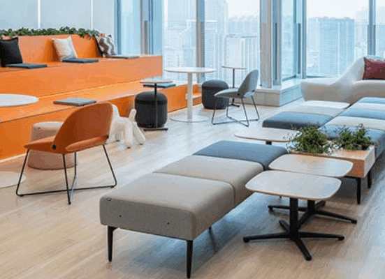 Modern reception area with comfortable seating