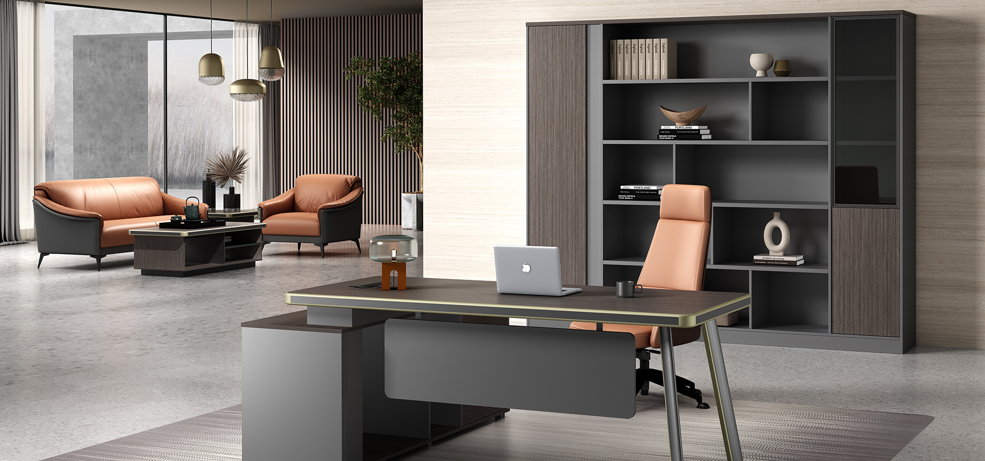 Group of happy employees working comfortably in recliner office chairs