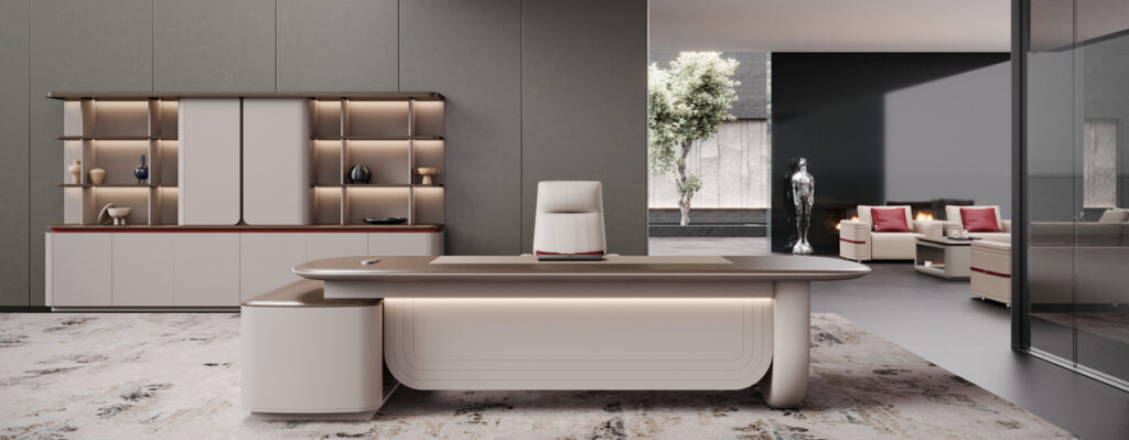 Modern office storage drawers lined up in a bright corporate workspace